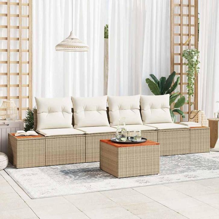 vidaXL Tuinbank Set met kussen met opslag 5 pcs Beige Poly, Jardin & Terrasse, Ensembles de jardin, Envoi
