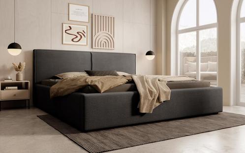 Meubella | Tweepersoonsbed 180x200 zwart ribstof, Huis en Inrichting, Slaapkamer | Bedden, Nieuw, 180 cm, Verzenden
