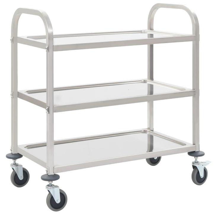 vidaXL Keukentrolley 3-laags 95x45x83,5 cm roestvrij staal, Huis en Inrichting, Keuken | Keukenbenodigdheden, Nieuw, Verzenden