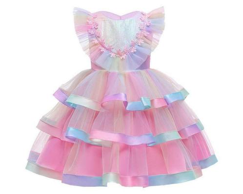 Prinsessenjurk - Luxe Unicorn jurk - Roze regenboog - Kleedj, Kinderen en Baby's, Carnavalskleding en Verkleedspullen, Verzenden