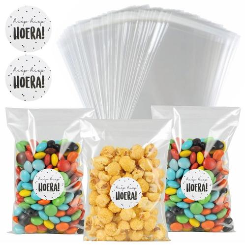 50x Uitdeelzakjes + Sluitstickers Hiep Hiep Hoera! - Zakjes, Diversen, Cadeauverpakkingen, Verzenden