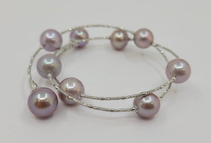 Armband Platina, 9x10mm ronde roze Edison parels, Handtassen en Accessoires, Armbanden