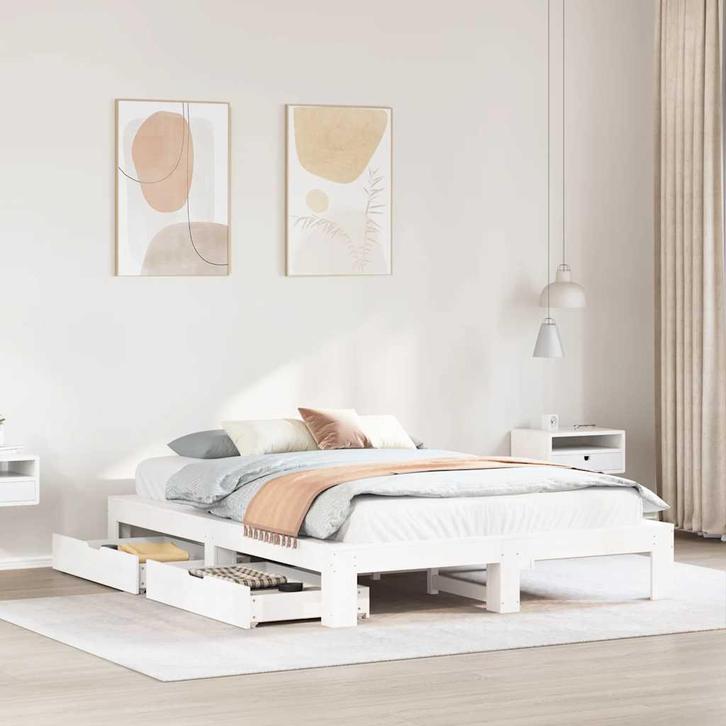vidaXL Bedframe zonder matras massief grenenhout wit 160x200, Maison & Meubles, Chambre à coucher | Lits, Envoi
