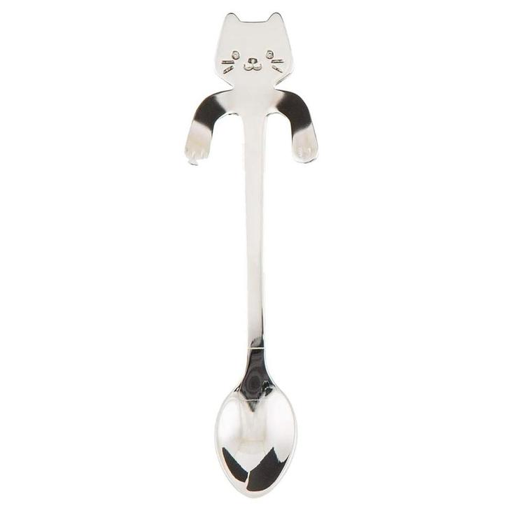 Fako Bijoux® - Theelepel / Koffielepel Hangende Kat - Zilver, Huis en Inrichting, Keuken | Bestek, Verzenden