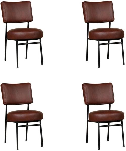 Set van 4 Cognac leren moderne retro eetkamerstoelen -, Huis en Inrichting, Stoelen, Overige kleuren, Vier, Nieuw, Leer, Ophalen of Verzenden