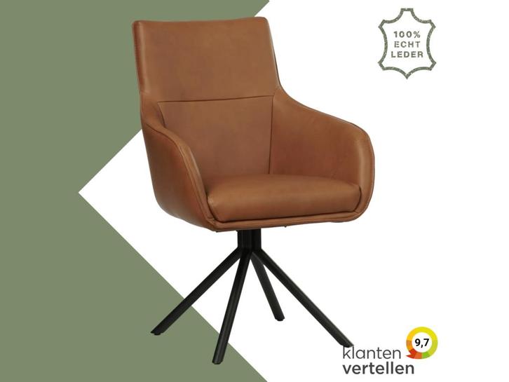 Leren draaibare eetkamerstoel Fancy - Rancho Cognac, Huis en Inrichting, Barkrukken, Nieuw, 1 kruk, Leer, 90 cm of meer, Ophalen of Verzenden