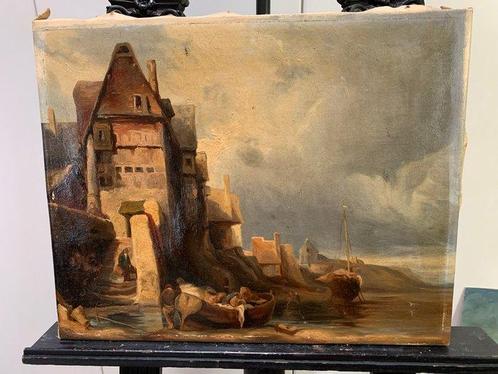 Duitse school (XIX) - Vor dem Angeln, Antiek en Kunst, Kunst | Schilderijen | Klassiek