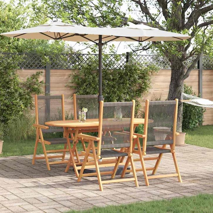 vidaXL Tuin Eettafel Set 5 pcs Grijs Massief Acacia Hout, Tuin en Terras, Tuinsets en Loungesets, Nieuw, Verzenden