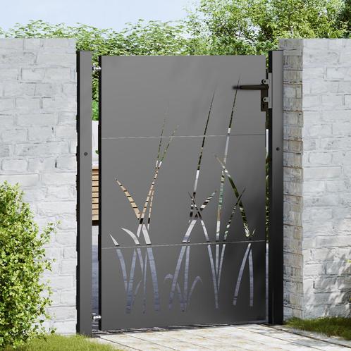 vidaXL Tuinpoort Zwart 105 x 125 cm Poedercoated staal, Tuin en Terras, Tuinpoorten, Nieuw, Verzenden