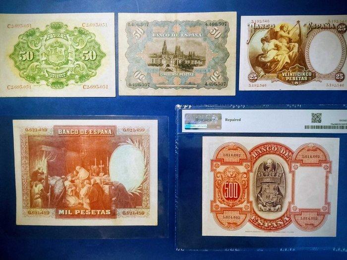 Spanje. - 5 Banknotes - Various Dates, Postzegels en Munten, Bankbiljetten | Europa | Niet-Eurobiljetten