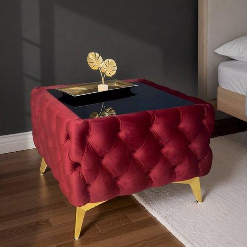 Table basse - Bois, Métal, Velours, Verre - Table basse en, Huis en Inrichting, Overige Huis en Inrichting