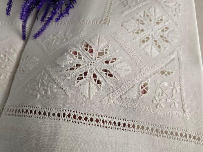 Set lenzuola in puro lino con ricamo Punto Antico e punto, Antiquités & Art, Tapis & Textile