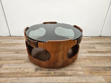 Table basse - Noyer, Teck, Verre - Table dappoint vintage