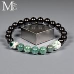 Elastische armband van zwarte onyx en nefrietjade met