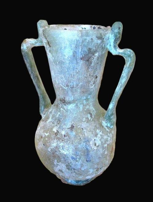 Oud-Romeins Glas Amphoriskos Exclusief Glazen Vaasje, Verzamelen, Mineralen en Fossielen