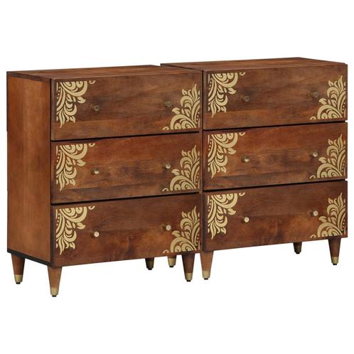 vidaXL 2 Dressoirs Honingbruin 60x33,5x75 cm Massief Ruw, Huis en Inrichting, Kasten | Overige, Nieuw, Verzenden