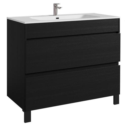 Badkamermeubel Set Milo 100 cm Zwart Hout Staand Badmeubel, Huis en Inrichting, Badkamer | Badkamermeubels, Nieuw, Verzenden