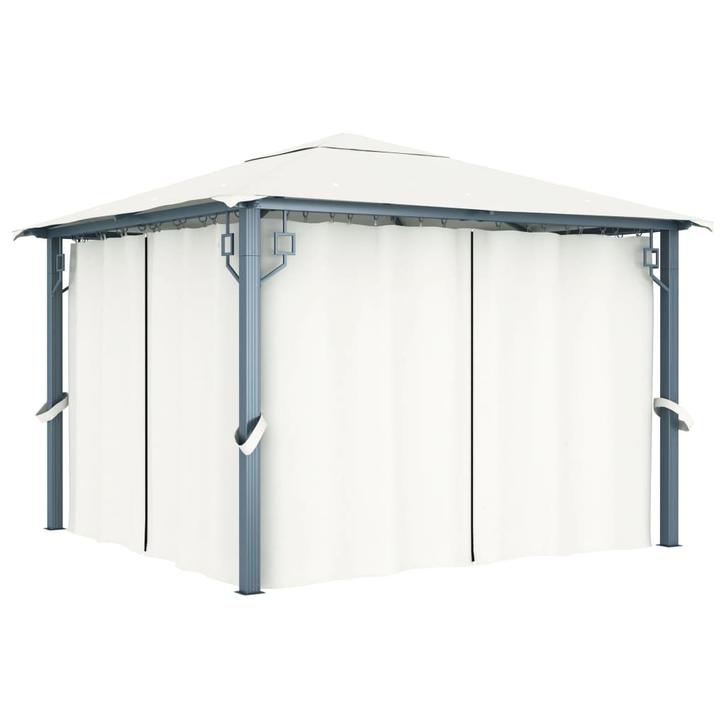 vidaXL Prieel met gordijn 300x300 cm aluminium crème, Tuin en Terras, Partytenten, Nieuw, Verzenden