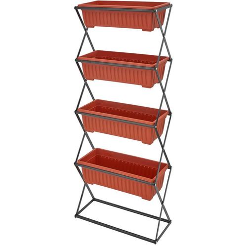 tectake Verticaal plantenrek met 4 bakken 52x21x127cm - brui, Tuin en Terras, Bloembakken en Plantenbakken, Verzenden