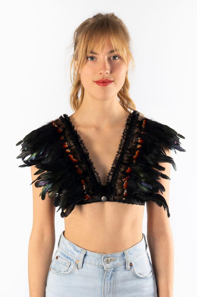 Top met Veren Zwart Bruin XS S M Verentop Steampunk Topje Ve, Kleding | Dames, Carnavalskleding en Feestkleding, Nieuw, Ophalen of Verzenden