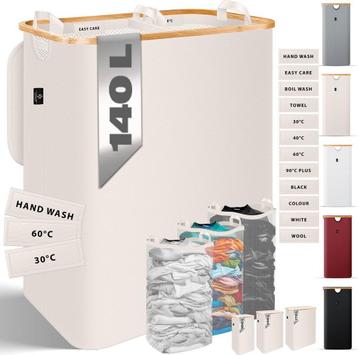 KESSER® Wasmand met Deksel - 3 Waszakken - 140 Liter - Beige, Verzenden