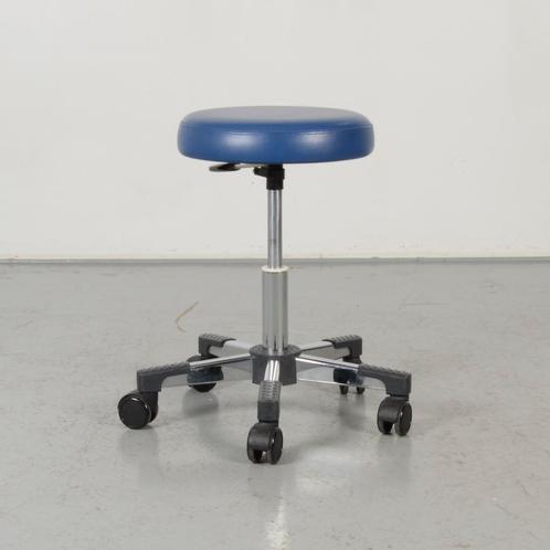 Frontseat werkkruk, blauw leder, verrijdbaar, Huis en Inrichting, Bureaustoelen, Gebruikt, Ophalen of Verzenden
