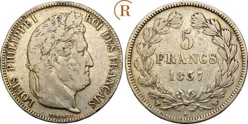 5 Francs Lille 1837 W Frankreich: Louis Phlippe I, 1830-1..., Postzegels en Munten, Munten | Europa | Niet-Euromunten, België