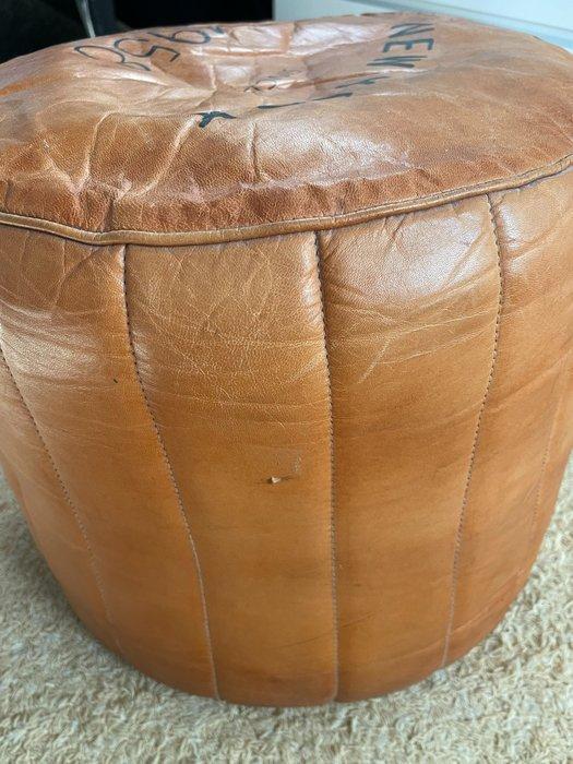 Poef - Leder - Pouffe van echt leer, Antiquités & Art, Curiosités & Brocante