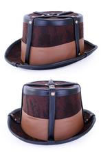 Steampunk Hoed Bruin Leatherlook Nepleer 59 60 61 Bandjes Ho, Kleding | Heren, Nieuw, Ophalen of Verzenden