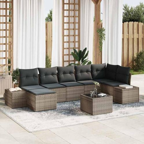 vidaXL Tuinbank Set met kussen 8 pcs Grijs Poly rattan, Tuin en Terras, Tuinsets en Loungesets, Nieuw, Verzenden