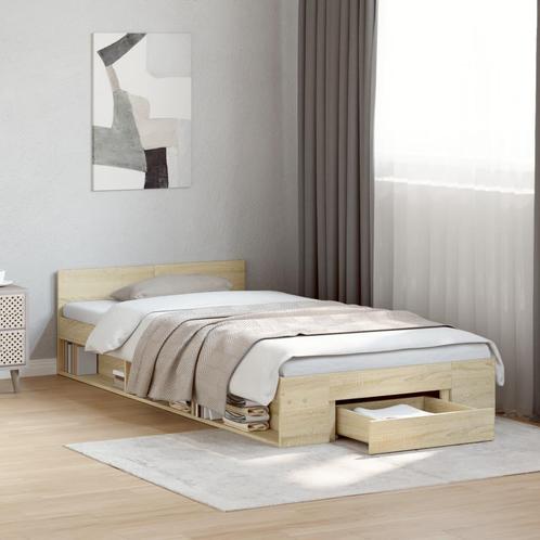 vidaXL Bedframe met lade bewerkt hout sonoma eikenkleurig, Huis en Inrichting, Slaapkamer | Bedden, Nieuw, Verzenden