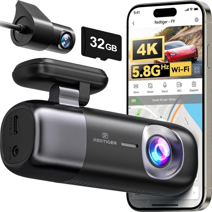 Dashcam voor auto - 4K / 1080P, wifi GPS autocamera met grat, Auto diversen, Dashcams, Nieuw, Verzenden