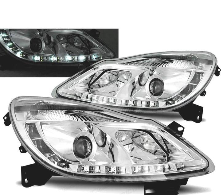 PHARES POUR OPEL CORSA D 06-11 DAYLIGHT LED CHROMÉ, Auto-onderdelen, Verlichting, Verzenden