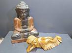 Twee Boeddhistische houtsnijwerken - Statue - Asie (Sans, Antiek en Kunst