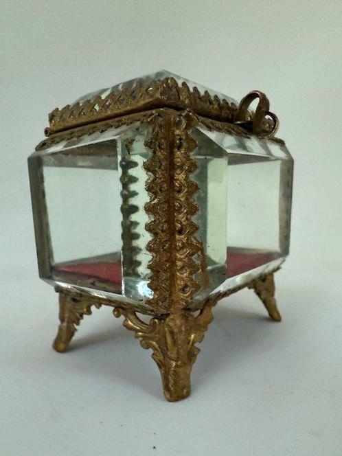 Boîte à bijoux - Laiton - Boîte à bijoux en verre facetté, Antiek en Kunst, Antiek | Overige Antiek