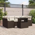 vidaXL 7-delige tuinbankset met kussens Bruin Poly Rotan, Verzenden, Nieuw
