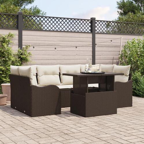 vidaXL 7-delige tuinbankset met kussens Bruin Poly Rotan, Tuin en Terras, Tuinsets en Loungesets, Nieuw, Verzenden