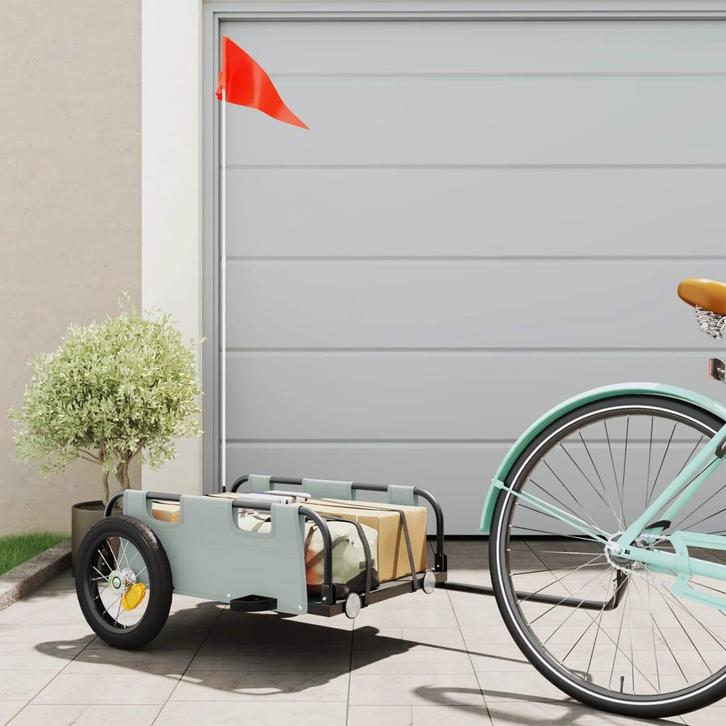 vidaXL Fietstrailer oxford stof en ijzer grijs, Fietsen en Brommers, Fietsaccessoires | Aanhangwagens en Karren, Nieuw, Verzenden