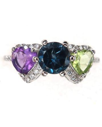 Péridot - Argent, Améthyste, topaze bleue - Trinité de