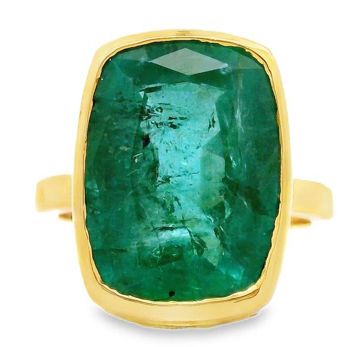 Ring - 14 karaat Geel goud - 9.82ct. tw. Smaragd - Emerald, Handtassen en Accessoires, Ringen