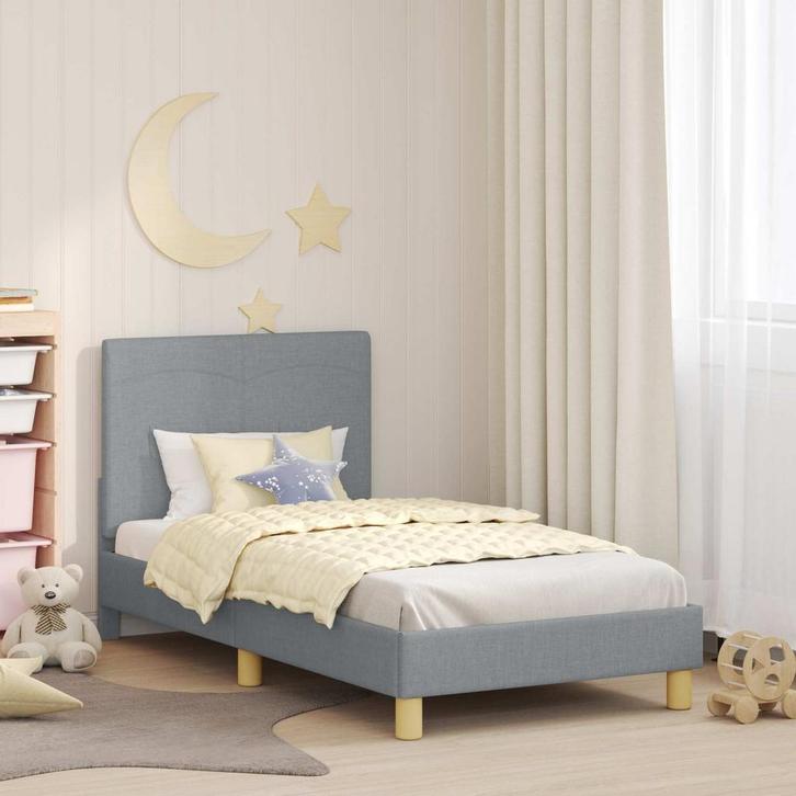 vidaXL Kinderen bedframe met hoofdboard Lichtgrijs 80 x 160, Huis en Inrichting, Slaapkamer | Bedden, Nieuw, Verzenden