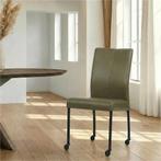 Leren eetkamerstoel Comfort met wieltjes - Granada Moss, Huis en Inrichting, Stoelen, Ophalen of Verzenden, Nieuw, Leer, Modern