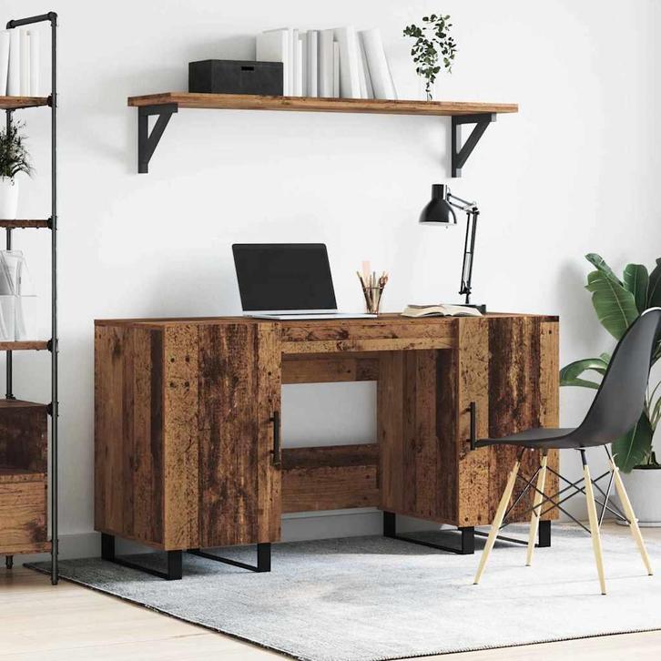 vidaXL Bureau met plank Oud hout 140 x 50 x 75 cm Bewerkt, Huis en Inrichting, Bureaus, Nieuw, Verzenden