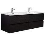 Badkamermeubel Set Angela 140cm Zwart Houtnerf, Huis en Inrichting, Badkamer | Badkamermeubels, Verzenden, Nieuw
