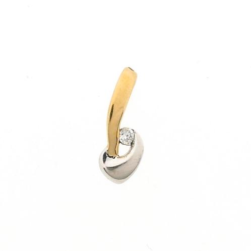 Bicolor gouden minimalistische hanger met diamant | 0,035..., Handtassen en Accessoires, Bedels, Gebruikt, Overige merken, Goud