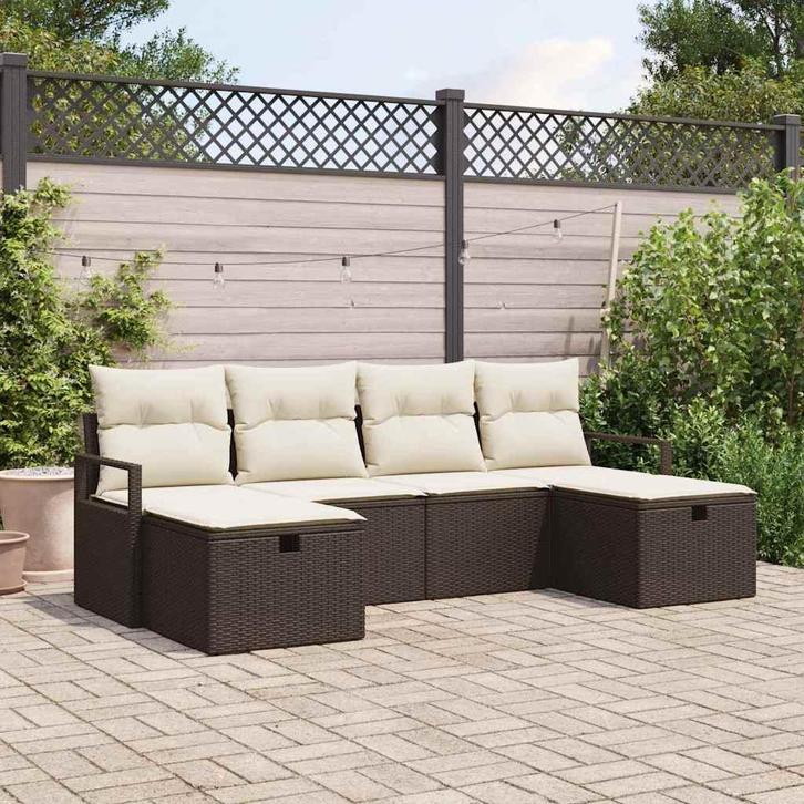 vidaXL Bankstel met kussen 5 pcs poly rattan, Tuin en Terras, Tuinsets en Loungesets, Nieuw, Verzenden
