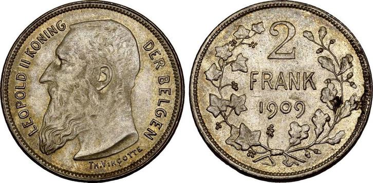 2 Francs Belgie: Leopold Ii, 1865-1909:, Postzegels en Munten, Munten | Europa | Niet-Euromunten, België, Verzenden