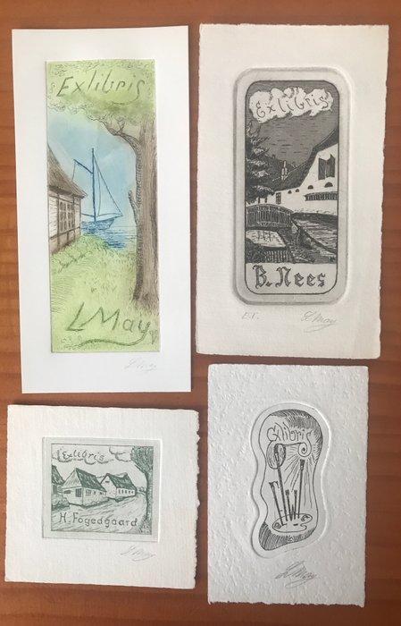 Lot with 21 ex-libris by Danish artists Lorenz May & Oskar, Antiek en Kunst, Antiek | Boeken en Manuscripten