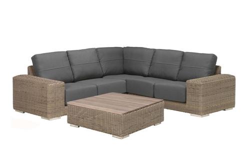 4 Seasons Outdoor Kingston hoekbank pure met tafel met teak, Tuin en Terras, Tuinsets en Loungesets