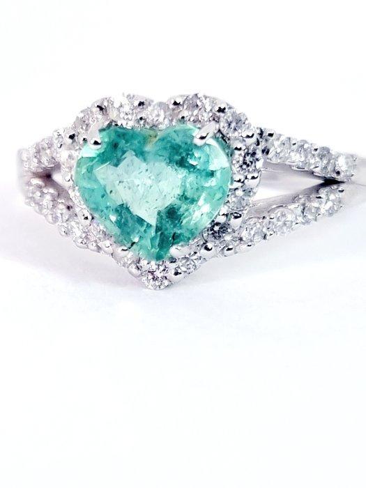 Ring - 18 karaat Witgoud Smaragd - Diamant, Handtassen en Accessoires, Ringen